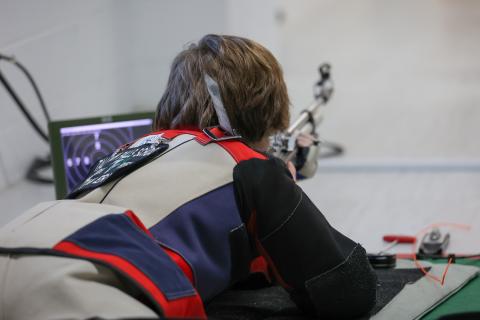 Photo by Austin Poffenberger. Andrew Erwin takes aim for the Tallulah Falls Precision Rifle team.