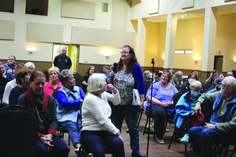 Megan Broome/The Clayton Tribune. Cherie Faircloth speaks at the forum held at the Rabun County Civic Center April 21. She talked about the Rabun Gap community and the importance of officials consulting the Rabun County Joint Comprehensive Plan when discussing growth and development. The forum was organized to highlight the need for housing in Rabun County.