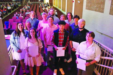 Enoch Autry/The Clayton Tribune. Rabun County High School seniors received  scholarships at the awards ceremony  May 10 along with LBCA Scholarship Committee members Lin Goen, Cynthia Pagano and Diane White. The Class of 2022 graduates Friday evening.