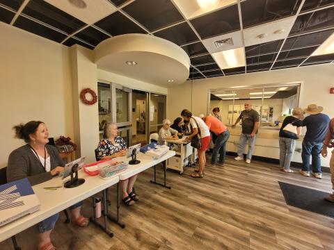 Megan Broome/The Clayton Tribune. A group of voters cast their ballots during advanced voting on Tuesday at the Rabun County Board of Elections Office on South Main Street in Clayton. Early voting continues to May 20 for the May 24 election.