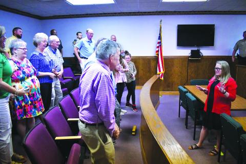 Enoch Autry/The Clayton Tribune. Savannah Dixon thanks family and friends after being sworn in as the Rabun County associate probate judge on June 24.