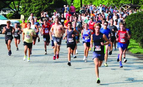 Photo courtesy of  Melissa Elzey. Runners begin last year’s Lake Burton Fun Run at the Moccasin Creek pavilion in Clarkesville. Annually, a total of 1,250 participate.