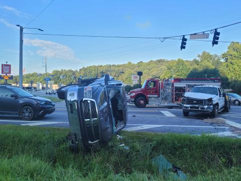 Megan Broome/The Clayton Tribune. Minor injuries were reported in a three-vehicle crash near Highway 76 East in Clayton Aug. 3. First responders had to break the windshield of a Ram 1500 to rescue a victim, according to first responders on scene.