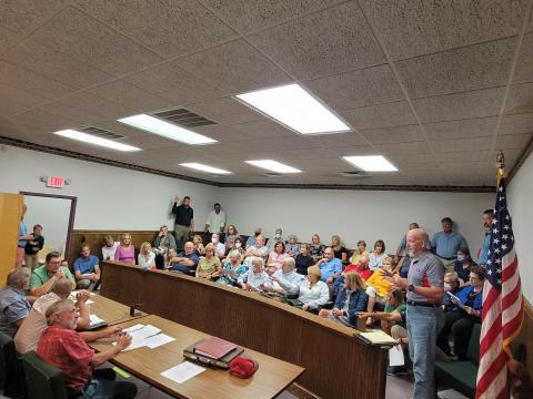 Megan Broome/The Clayton Tribune. Matt Mitcham addresses Rabun County Planning and Zoning Board members last month about rezoning concerns of 5.45 acres of land on Bridge Creek Road from Agricultural (A) to Specific Purpose (SP) for the development of storage units for boats, RV and self-storage. 