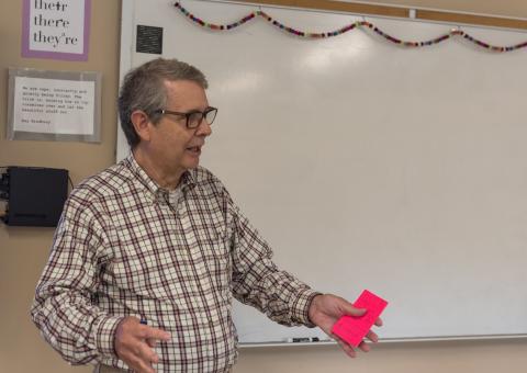 Submitted photo. Journalist Billy Chism talks with students at Tallulah Falls School.