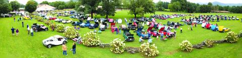 Photo courtesy of Peachtree MG Registry. An aerial view at the last Southeast British Car Festival in Dillard displays the vintage, colorful autos.