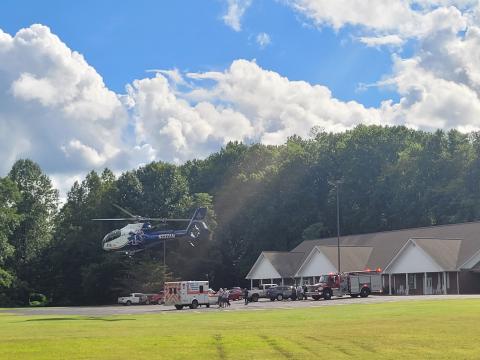 Megan Broome/The Clayton Tribune. A 71-year-old woman  is transported by AirLife after being struck by a vehicle on Aug. 25.