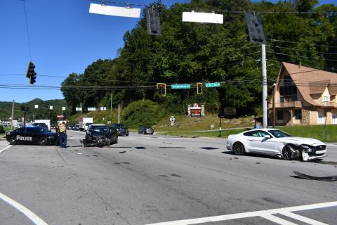 Megan Broome/The Clayton Tribune. Rabun County emergency personnel work the scene of a crash involving two vehicles that occurred on Georgia Highway 15 at Chechero Street in Clayton on Sept. 27. 