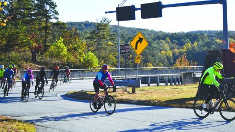 Enoch Autry/The Clayton Tribune. Bicyclists ride into Tallulah Falls during the Twin Rivers Challenge on Oct. 22. The ride started at the school.