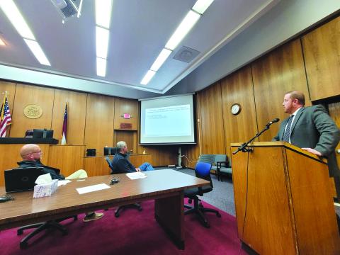 Megan Broome/The Clayton Tribune. Clay Pilgrim, with the firm Rushton Certified Public Accountants out of Gainesville, Ga., presents the 2022 annual audit to commissioners at the Rabun County Board of Commissioners meeting Tuesday. 