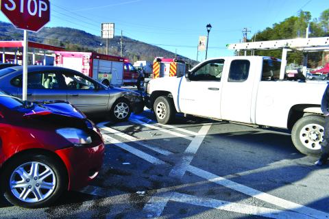 Megan Broome/The Clayton Tribune. Minor injuries were reported in a three-vehicle crash at the Georgia 15 intersection of Ramey Blvd. and Ingles Nov. 28.  