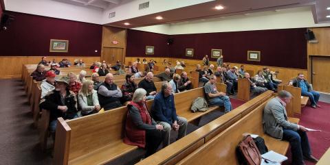 Megan Broome/The Clayton Tribune. Crowds attended the Rabun County Board of Commissioners meeting Tuesday to express their opinions about short-term rentals and witness the fate of the long-awaited Short-term Rental Ordinance. 