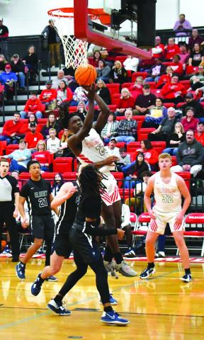 Luke Morey/The Clayton Tribune. RCHS junior Willie Goodwyn goes up for a layup against Elbert County on Jan. 20. Goodwyn posted his fifth double-double of the season as he put up 14 points and 17 rebounds to help the Wildcats to an undefeated week. RCHS took on Tallulah Falls on Jan. 24 before returning home for senior night on Jan. 27, against Commerce. 