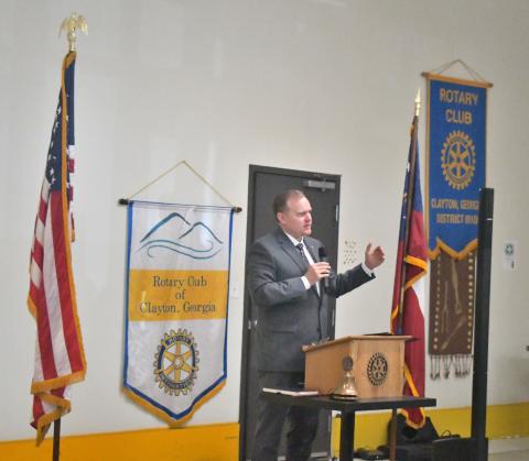 Megan Broome/The Clayton Tribune. Chief Judge of the Court of Appeals of Georgia and Tiger resident Brian M. Rickman speaks to the Rotary Club of Clayton on Jan. 5