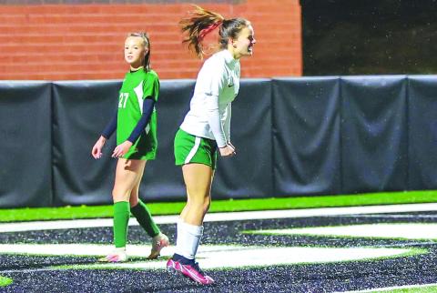 TFS Athletics. Tallulah Falls School’s Addie Higbie celebrates during the 2022 season. Higbie highlights a solid returning core for the 2023 TFS soccer team that looks to build off an 11-win season. Higbie scored a school-record 21 goals last year and is only seven goals away from setting a career record for TFS in goals scored. 