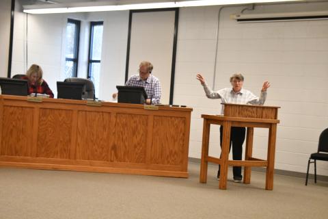 Megan Broome/The Clayton Tribune. Dee Daley, one of the city of Clayton's representatives on the RCWSA, discusses water and sewer matters with council members at Tuesday's meeting.