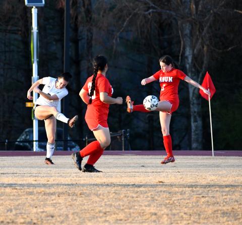 Luke Morey/The Clayton Tribune. TFS senior Addie Higbie scores against Rabun County on Tuesday, March 7. On Thursday, March 9, Higbie scored a school record six goals against Elbert County, reaching 22 goals on the season, which is also a record for most goals in a season for a girls player. Higbie was the previous record-holder with 21 her junior year. Higbie and the Lady Inidians next take on Elbert County on Thursday, March 16, for senior night. 