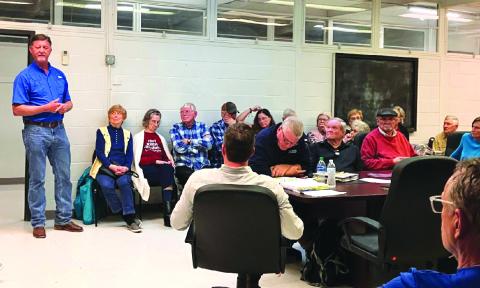 Photo courtesy of Dee Daley. With Clayton Mayor Kurt Cannon standing in front, the room at city hall was filled at the March 2 planning and zoning meeting.