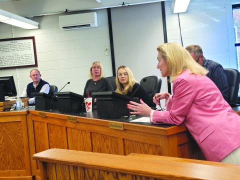 Megan Broome/The Clayton Tribune. Clayton resident Libby Farley tells Clayton City Council members Tuesday afternoon it is important to take the time to make positive changes in the community. Farley said the environmental impact certain projects cause should be considered. 