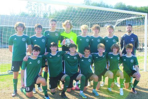 Submitted photo. Members of Tallulah Falls’ varsity boys soccer team for 2023 are front row (from left) Landon Hall, Jake Hall, Austin Ball, Clay Kafsky, Jared Mullis, Jackson Pollock and Jacob Mitchell. Back row are (from left) Brit Shaw, Jackson Cording, Simeon Conjagic, Kelton Reynolds, Josiah Turney, Jake Wehrstein, Laith Reynolds and Head Coach Jeremy Stille. Not pictured are Koen Eller and Luis Varano Pastor. 