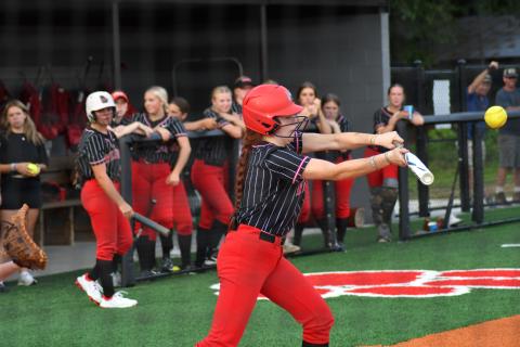 Enoch Autry/The Clayton Tribune. Savannah Sanchez bunts her Lady Cats teammates to the next bases.