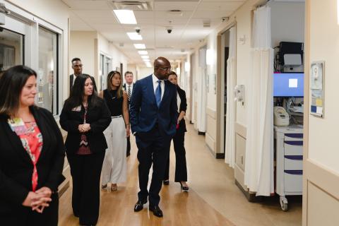 Submitted photo. While Sen. Raphael Warnock visited Northeast Georgia Medical Center in Gainesville on Aug. 8 to discuss the maternal health work Northeast Georgia Health System is doing, he received a tour of the neonatal intensive care unit.
