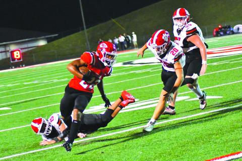 Enoch Autry/The Clayton Tribune. Stephens County senior running back Omari Feaster racked up 147 yards rushing, including an 83-yard TD. 