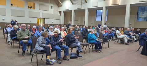 Megan Horn/The Clayton Tribune.  Clayton residents fill the Rabun County Civic Center to listen to the candidates for Post 3 and Post 4 of the Clayton City Council on Oct. 11. The candidates answered questions from the moderator and from the audience.