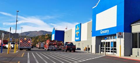 Megan Horn/The Clayton Tribune. Rabun County Fire Services Stations 1,4,6 and 12 along with other emergency personnel responded to Walmart in Clayton when the Vision Center began filling up with smoke and there was a smell of a possible electrical fire. The store and parking lot were evacuated as firefighters investigated. 