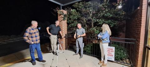 Megan Horn/The Clayton Tribune. Several Rabun Countians showed up at the elections office Tuesday evening to find out the Nov. 7 race results. Pictured are City of Tiger Mayor Mike Carnes, left, outgoing Clayton council member John Bradshaw, incoming Clayton council member Stacy L. Fountain and Clayton City Council Member Amanda Harrold. 
