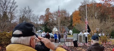 Photo courtesy Conner Horn. Rusty Russ salutes during the Veterans Day Ceremony at Veterans Park in front of the courthouse Nov. 11. Russ is Retired Army National Guard and served in the military for 16 years. He currently lives in Lakemont. 