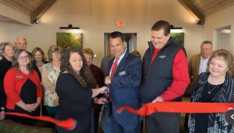 Photo courtesy Forward Rabun/Rabun County Chamber of Commerce. The ribbon is cut at the new North Georgia Credit Union on Highway 441 in Clayton.