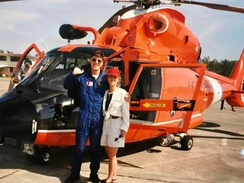 Submitted photo.  Seen here with the H-65 Dolphin he flew at Hunter AAF, Eric Vogelbacher met his eventual wife Lynne in Savannah, Ga. 