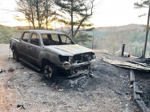 Photo submitted by Melissa and David Kidd. Rabun County Fire Services responded to a structure fire and vehicle on fire in Lakemont on Dec. 18, 2023. The fire is under investigation.