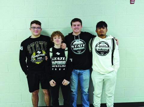 Submitted. Four Wildcat wrestlers placed in this year’s GHSA Traditional State Tournament to help RCHS place 13th overall. From left are grapplers Justin Cody (190), Bryson Hunt (106), Evan Hopper (215) and Rodolfo Ramos (157). 
