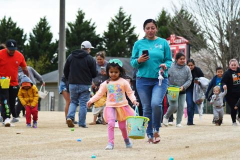 Enoch Autry/The Clayton Tribune. Xylia Moody, 3, searches for more eggs at the Rabun County Recreation Department Easter Egg Hunt on March 25. 