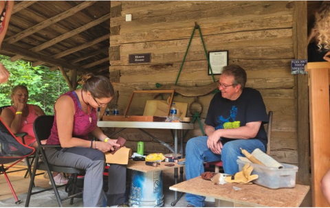 Megan Horn/The Clayton Tribune. Flintknapping, a skill that has been around for thousands of years, is a term used to describe forming tools and weapons from stone. Jim Enloe will be instructing Heritage Skills Classes at Foxfire over the next several months. 