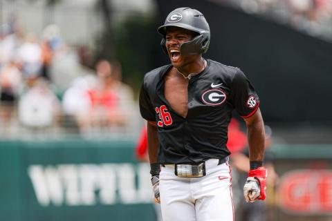 Georgia infielder Tre Phelps (36) during Georgia's game against NC State at the NCAA Athens Super Regional at Foley Field in Athens, Ga., on Sunday, June 9. (Kari Hodges/UGAAA)