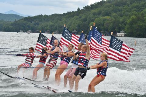 Enoch Autry/The Clayton Tribune. The Ski Patriots again brought their own version of patriotism to Lake Burton as water skiers went around the 27-mile trek of the lake on Sunday, July 7.