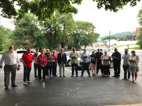 Submitted photo. Several community members in Rabun County participated in the 6th annual Statewide Bible Reading on July 14 at 7:14 a.m. at the Rabun County Courthouse. Below: Submitted photo. Pastors Adam Wright, Jr. and David Port with Church of the Mountains along with community members read scripture on July 14 as part of the 6th annual Statewide Bible Reading. 