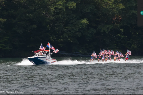 Photo courtesy Melissa Elzey. The Ski Patriots on Lake Burton. The Ski Patriots will ski around the lake this year on Sunday, July 7.
