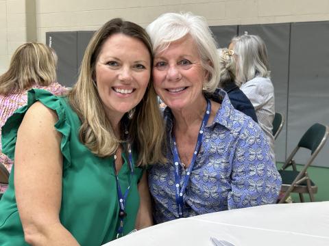 Submitted photo. Michelle Waldrip and her CBS Core Leader, Mary Boland, share a joyful moment at the 2024 Community Bible Study May luncheon.