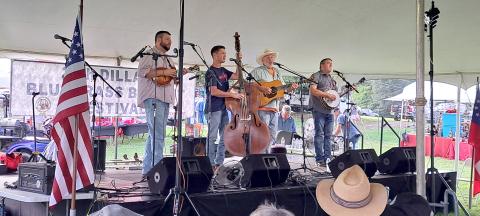 Megan Horn/The Clayton Tribune. Bluegrass band Shannon Slaughter was the headliner for the main stage on Friday, Aug. 2 during the 27th Dillard Bluegrass Benefit Festival. Many people enjoyed the music during the weekend. 
