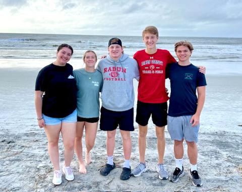 Photo courtesy of Rick Story. Members of Forward Rabun’s Youth Leadership 2023-2024 class who recently visited the Georgia coast include Emma Rose Hunter (from left), Chloe Erlewine, Ethan “Elvis” Hunt, G.B. Anderson and Georgia Purcell.