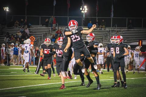 Wade Cheek/The Clayton Tribune. Senior Tucker Buchanan celebrates a fumble recovery during Rabun County’s 48-14 win over Oglethorpe on Friday, Oct. 11. RCHS is now 6-2 and 3-1 in region play and will be away at Athens Academy on Oct. 25.