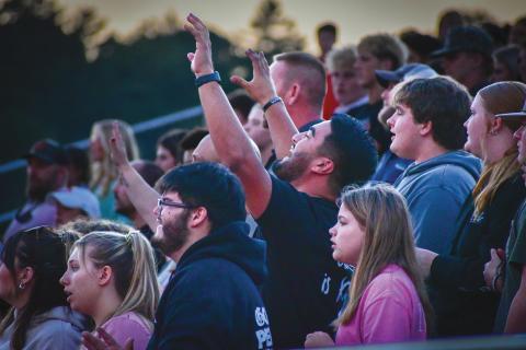 Wade Cheek/The Clayton Tribune. Students from Rabun County High School, Rabun County Middle School and Rabun Gap-Nacoochee School joined together for a night of worship and fellowship at the second-ever Fields of Faith hosted by FCA in Rabun County on Wednesday, Oct. 9.  