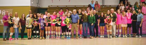Submitted. The Rabun Gap-Nacoochee School volleyball team honored its senior class during its season-finale win over Franklin (N.C) on Oct. 9. The volleyball senior class includes Payton Barge, Cathryn Carmack, Lenka Covic, Abigail Echevarria, Eve Kelly, Margaret Kelly and Taylor Nickerson. 