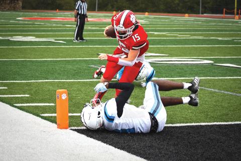 Wade Cheek/The Clayton Tribune. Rabun junior running back Reid Giles rushed for 202 yards on 26 carries to score two touchdowns in Rabun County’s 50-14 over Providence Christian Academy last Saturday, Sept. 28. 