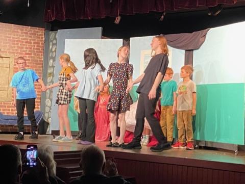 Submitted photos.  Students ages 6 to 15 performed at the North Georgia Community Players Youth Theatre Program on stage Sunday, Nov. 24. Youth Program participants are Luke Arnett, Lucy Arnett, Abbie Boggs, Linus Freeman, Johnna Haas, Louisa Loveland, Dylan Mason, Maela Radcliffe, Antonella Singleton, Harriet Wheatley and Leo Wheatley. Below: Louisa Loveland, Leo Wheatley and Maela Radcliffe participate in the North Georgia Community Players Youth Theatre Program and perform “The Big Show” on stage Nov. 24