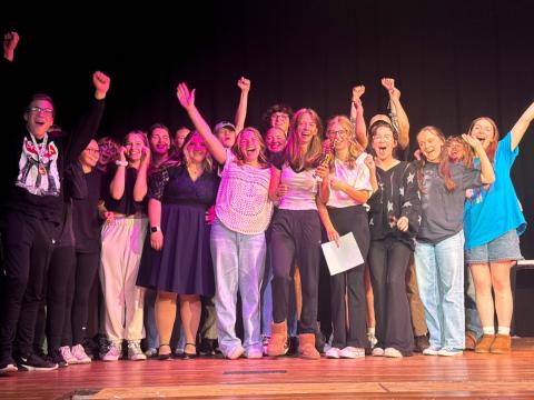 Submitted photo. Members of the Tallulah Falls thespian troupe celebrate their one-act play region title on Oct. 30.
